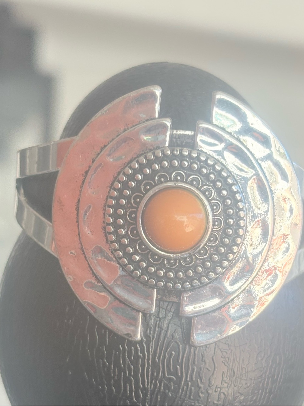 Silver-Tone Orange Center Statement Cuff Bracelet